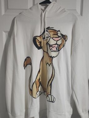 Primark White Hoodie with Cartoon Lion Print